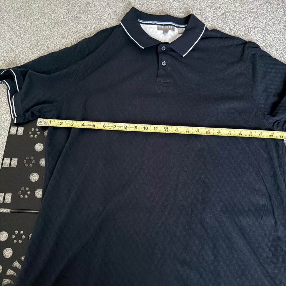 Ted Baker Mens XXL Navy Blue Textured Cotton Polo Shirt Short Sleeve Tipped - Picture 9 of 10